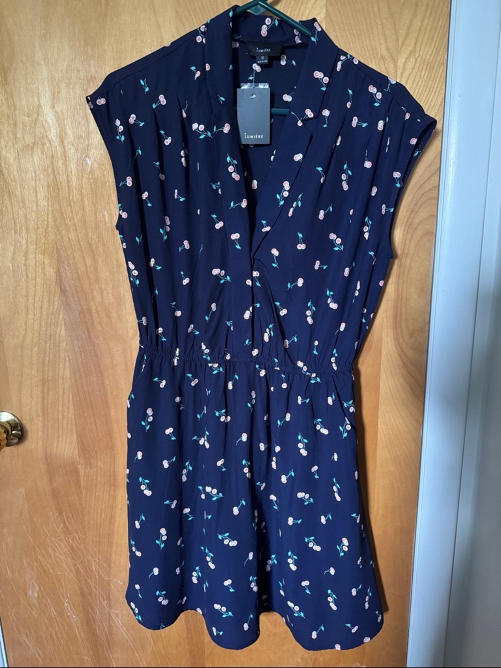 Lumiere Navy Dress with Pink Cherry Motif